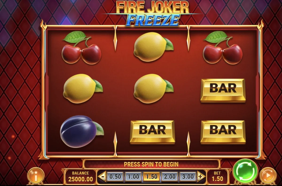 Fire Joker Freeze-এ base game — চেরি, লেমন আর BAR সিম্বল